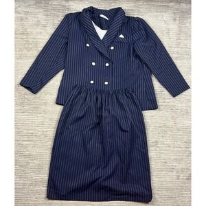 Style Setter Fashions Skirt Suit Womens XL Navy Pinstripe Pearl Button Vintage
